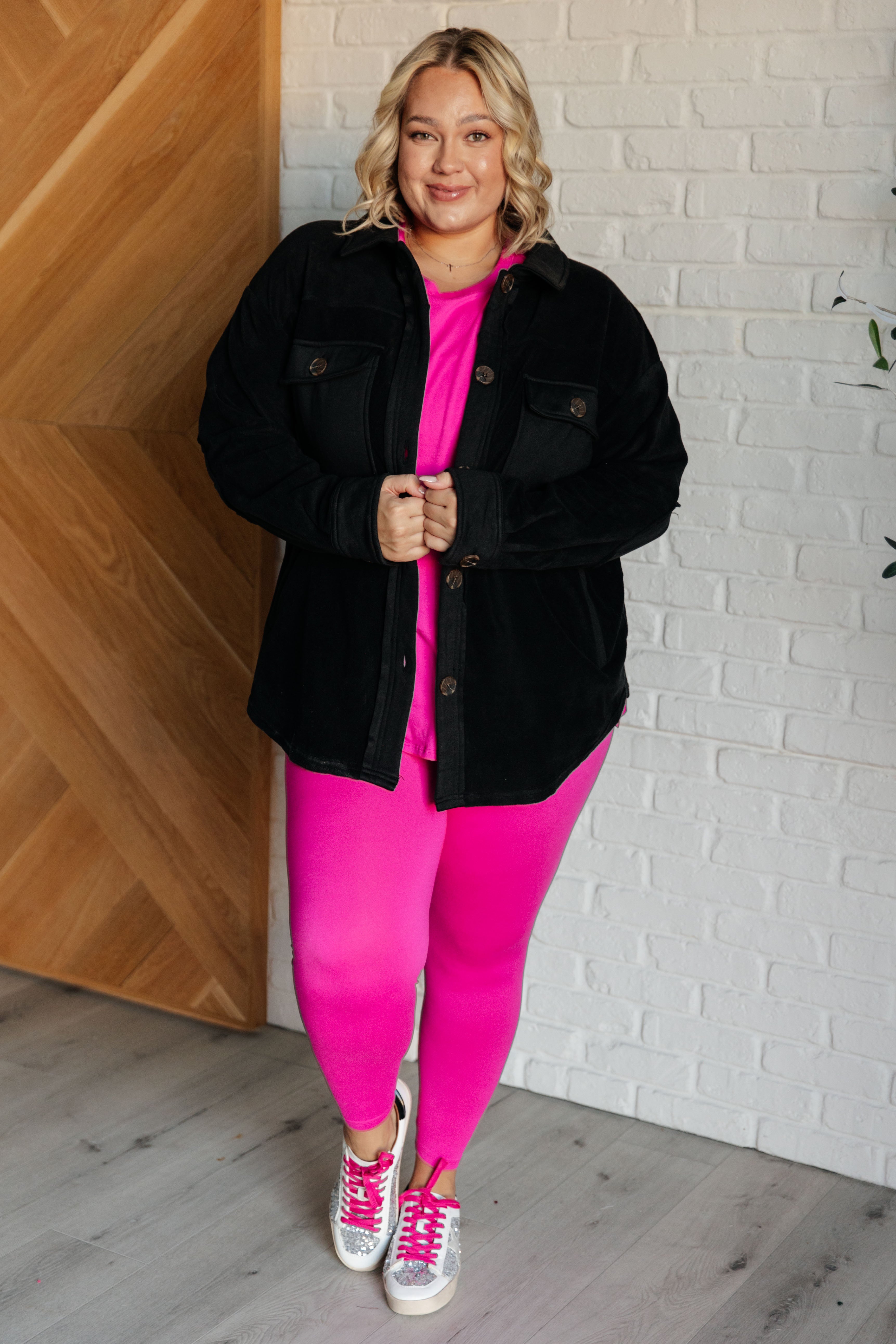 Zenana Soft Serve Brushed Microfiber Set in Neon Hot Pink Athleisure