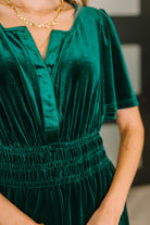 One Eleven North Softest Touch Velvet Tiered Emerald Green Dress Womens