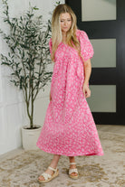 Lovelo Softly Spoken Textured V-Neck Dress in Hot Pink Womens