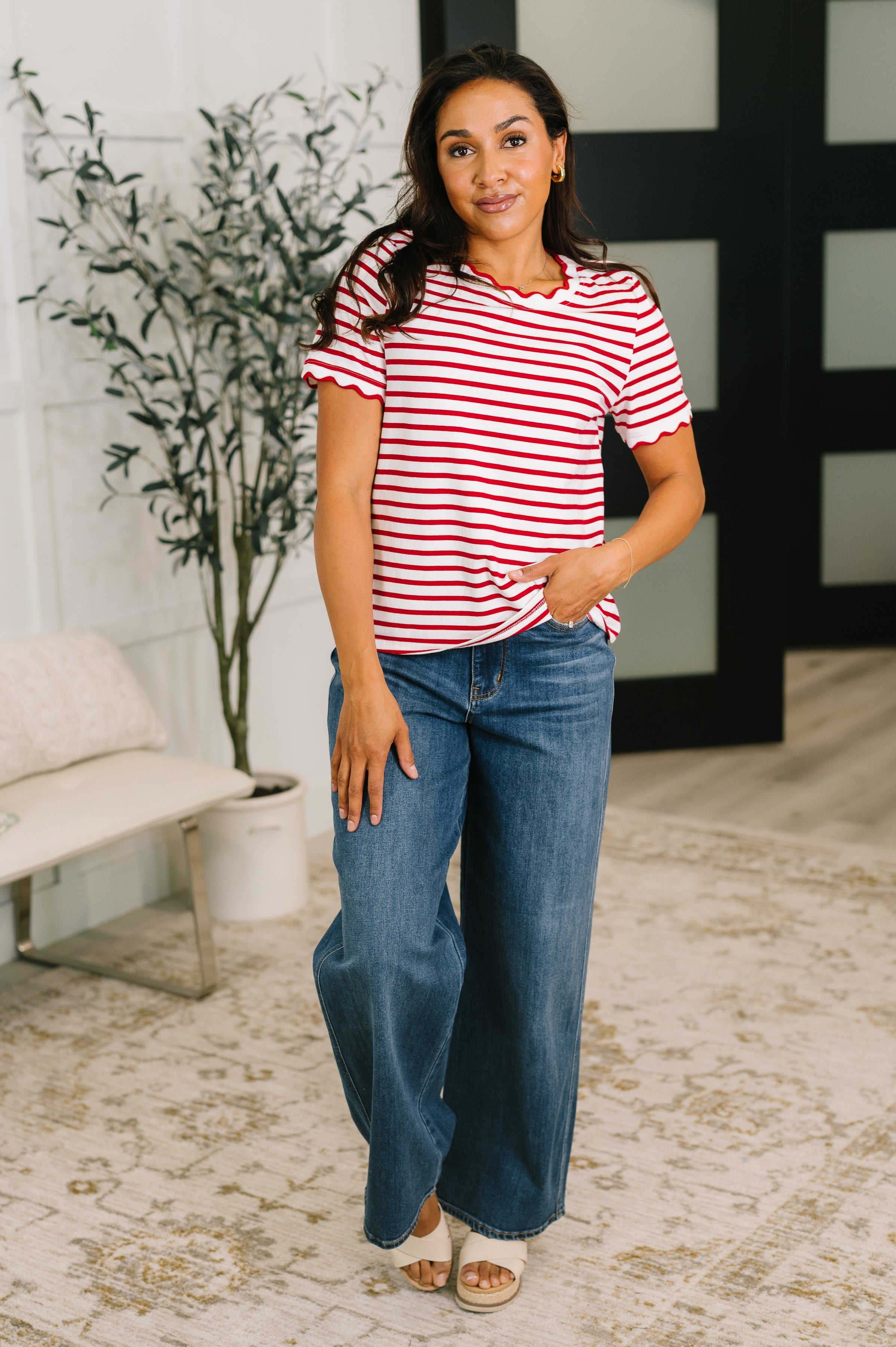One Eleven North Something New Scalloped Hem Top Womens