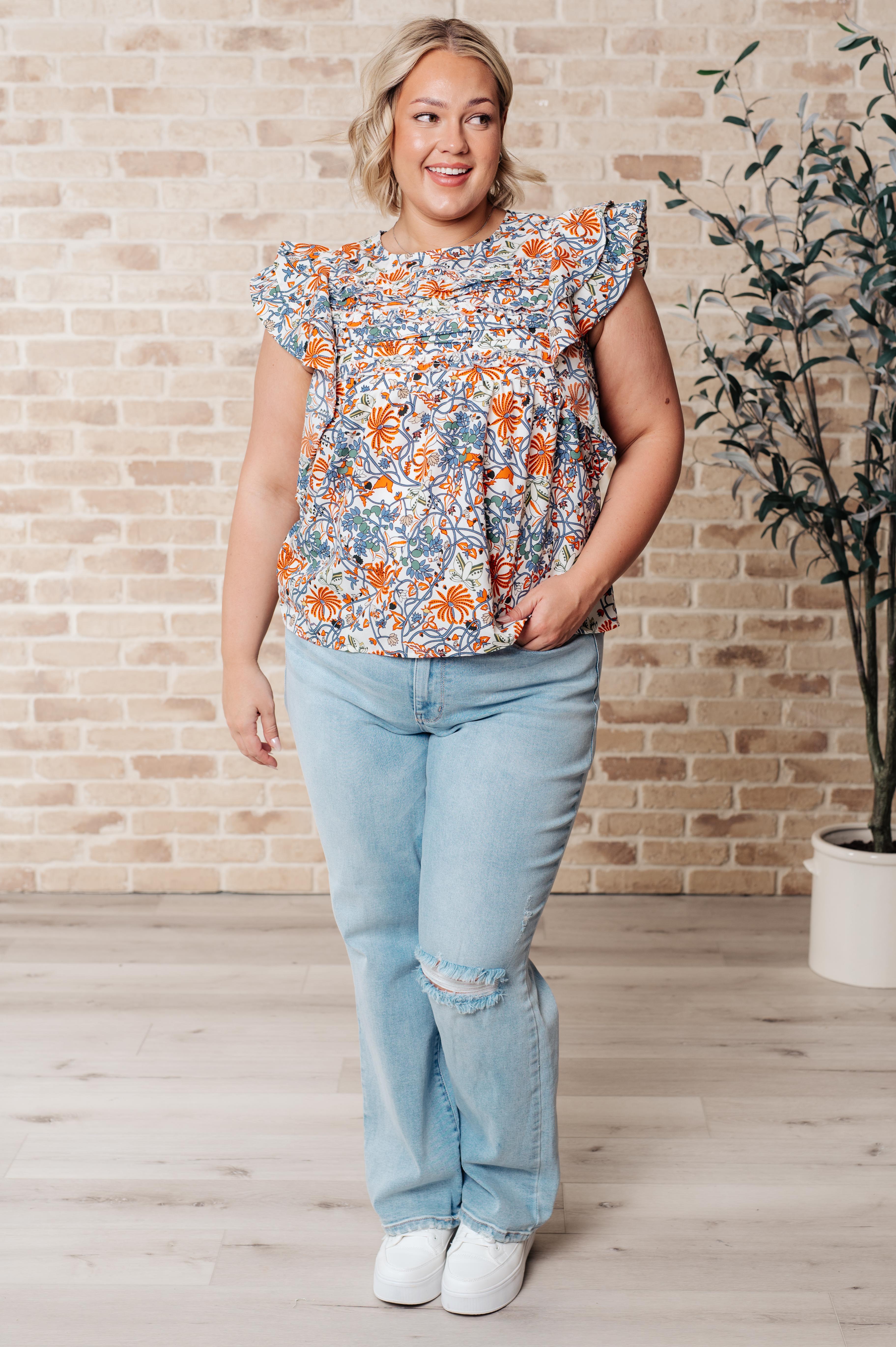 One Eleven North Something Peaceful Flutter Sleeve Blouse Tops