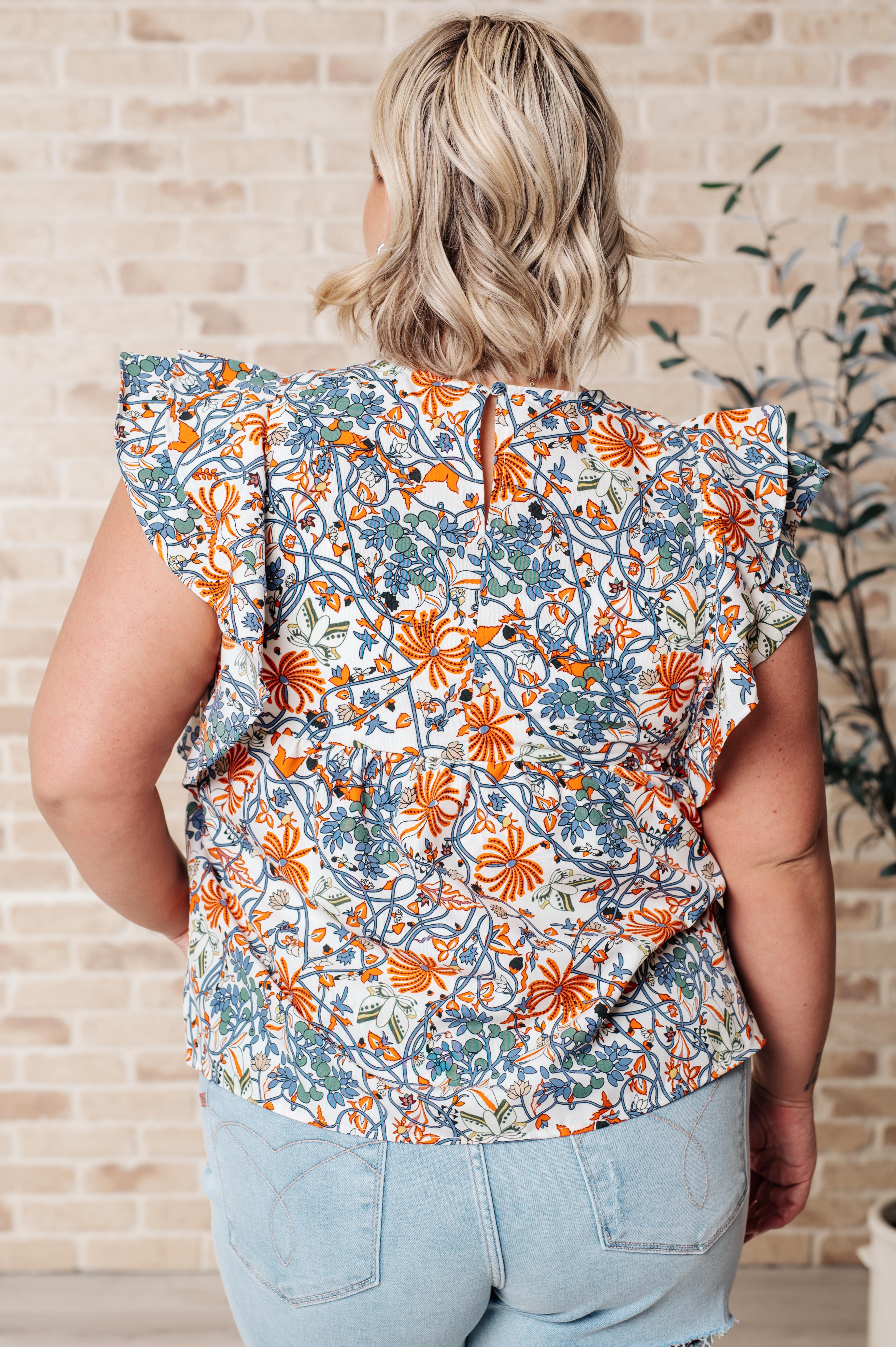 One Eleven North Something Peaceful Flutter Sleeve Blouse Tops