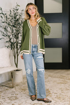 Haptics Something Simple Full Front Button Down Olive Cardigan Womens