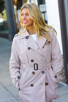 Sugarfox Put Together Taupe Double Breasted Lined Trench Coat Sugarfox