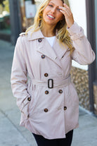 Sugarfox Put Together Taupe Double Breasted Lined Trench Coat Sugarfox