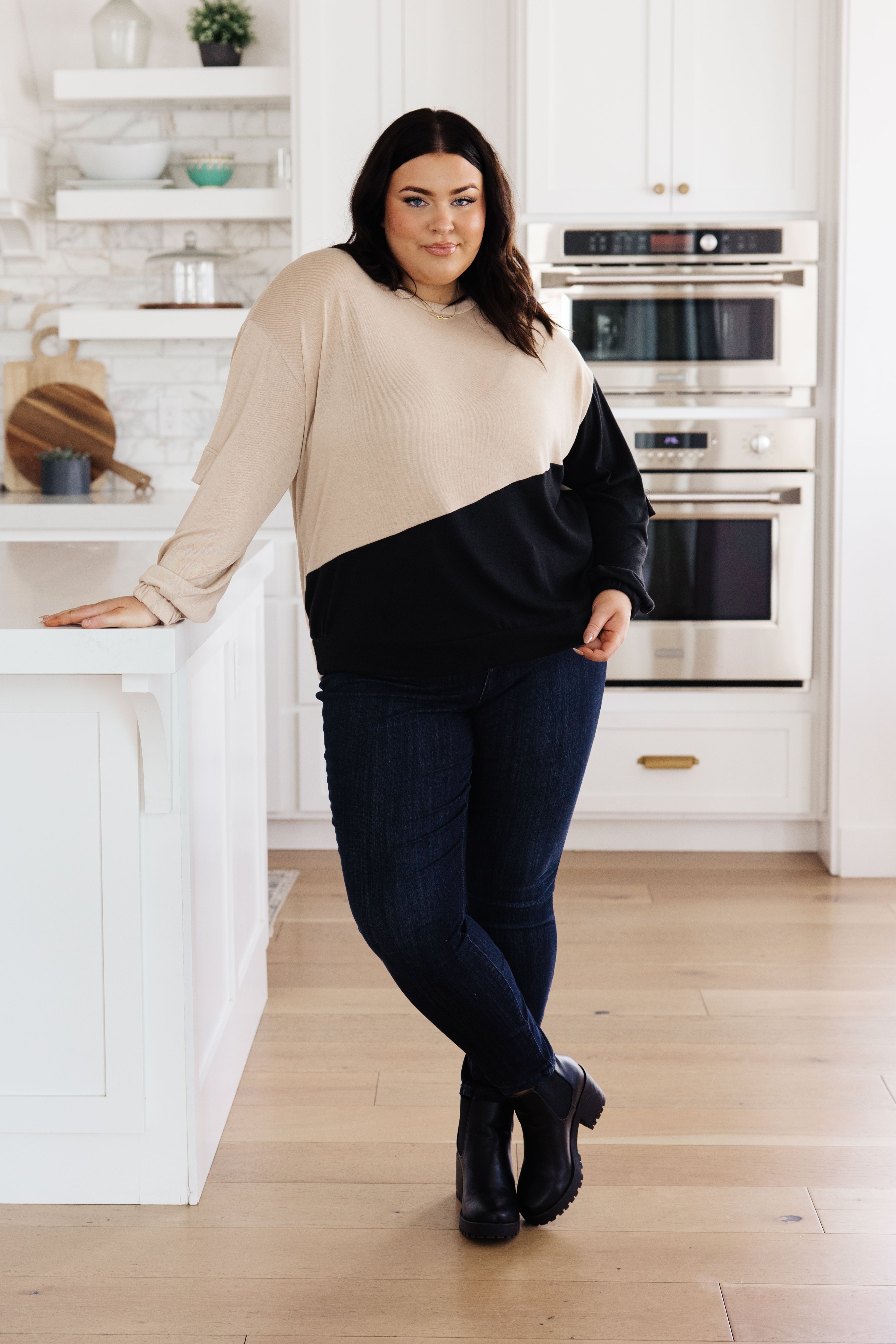 Sew in Love Split Decision Color Block Cargo Sleeve Top Tops