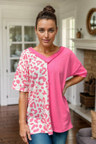 Heimish Split Decision Pink Leopard Print Short Sleeve Top Shirts & Tops