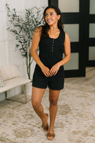 One Eleven North Spontaneous Outing Henley Romper in Black Womens