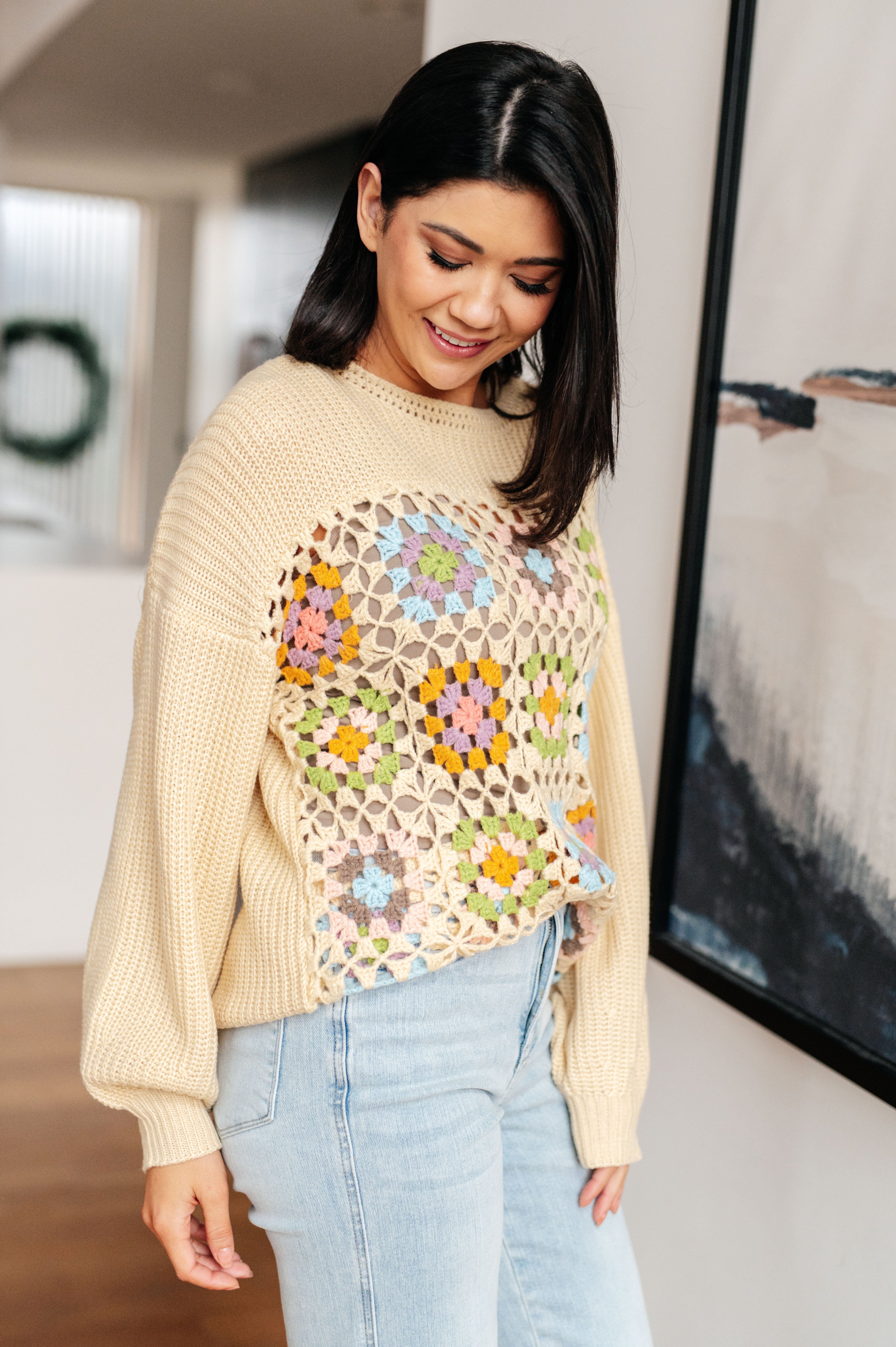 Heyson Square Dance Granny Square Sweater Tops