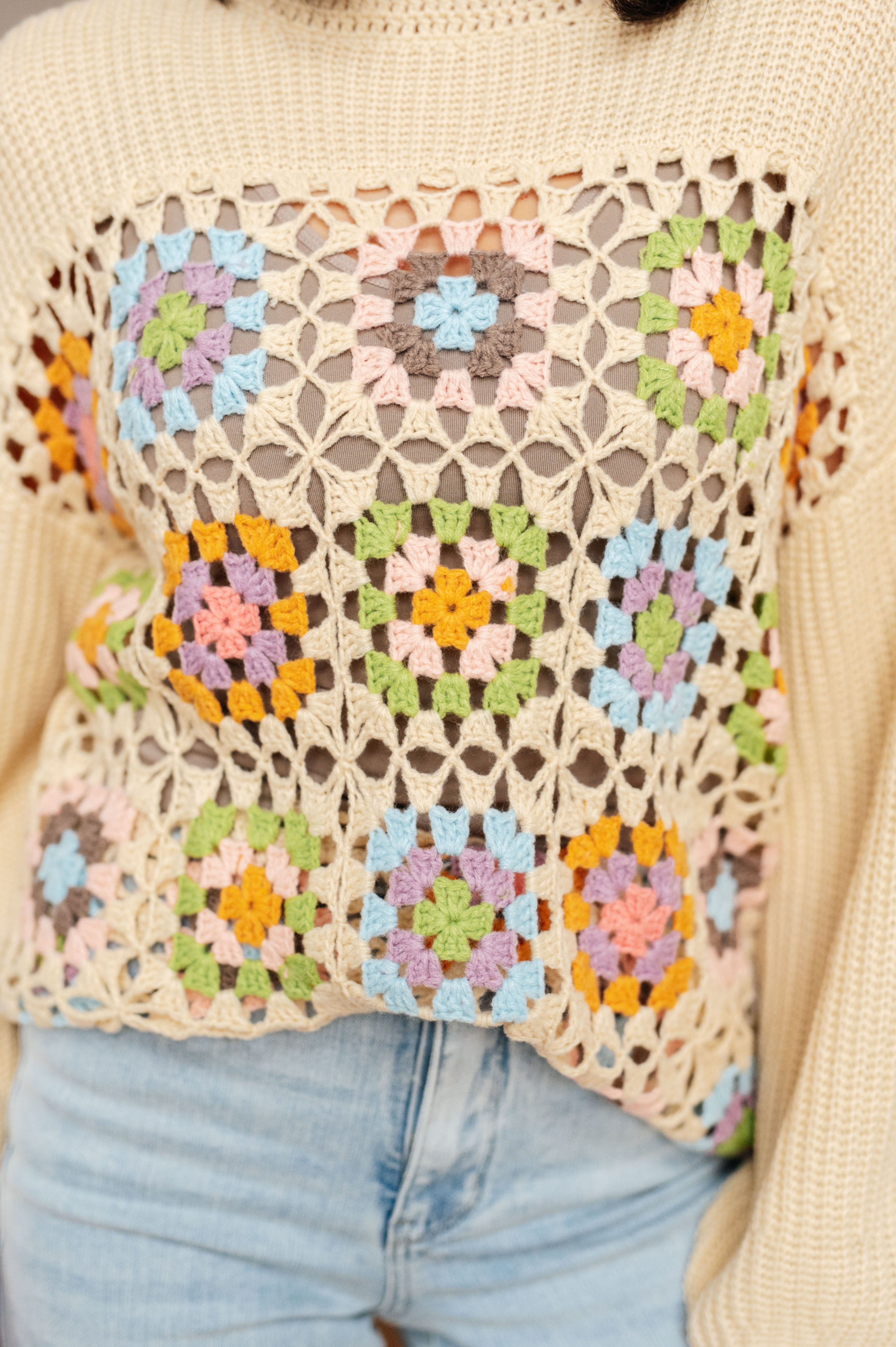 Heyson Square Dance Granny Square Sweater Tops