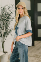 Haptics Star Stud Distressed Applique Top Womens