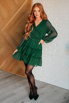 Andree By Unit Starlit Glow V-Neck Tiered Dress in Hunter Green Dresses