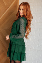 Andree By Unit Starlit Glow V-Neck Tiered Dress in Hunter Green Dresses