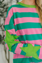 One Eleven North Stars On Stripes Patchwork Striped Sweatshirt Womens