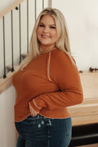 One Eleven North Stitch In Time Waffle Knit Raglan Long Sleeve Top in Rust Tops