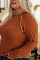 One Eleven North Stitch In Time Waffle Knit Raglan Long Sleeve Top in Rust Tops