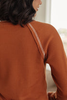 One Eleven North Stitch In Time Waffle Knit Raglan Long Sleeve Top in Rust Tops