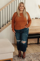 One Eleven North Stitch In Time Waffle Knit Raglan Long Sleeve Top in Rust Tops