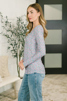 7th Ray Stop and Smell the Flowers Scoop Neck Henley Womens