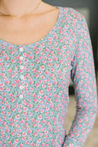 7th Ray Stop and Smell the Flowers Scoop Neck Henley Womens