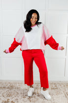 One Eleven North French Terry Stripes on My Sleeves Pink & Red Color Block Pullover Tops