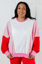 One Eleven North French Terry Stripes on My Sleeves Pink & Red Color Block Pullover Tops