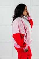 One Eleven North French Terry Stripes on My Sleeves Pink & Red Color Block Pullover Tops