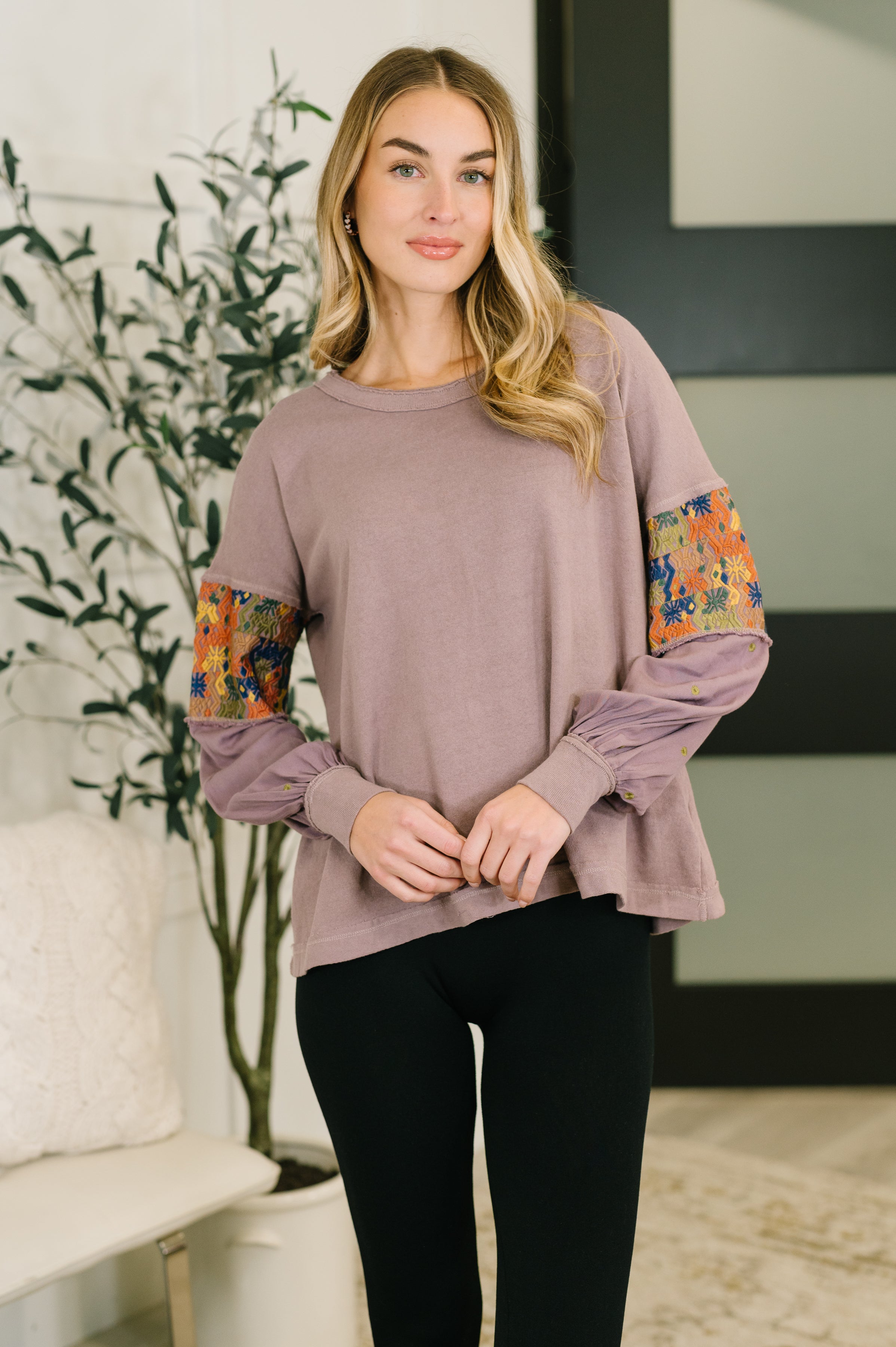 In Loom Subtle Breeze Floral Patchwork Pullover Large Womens