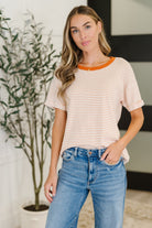 Staccato Sunbeam Shuffle Banded Round Neck Top in Orange Womens