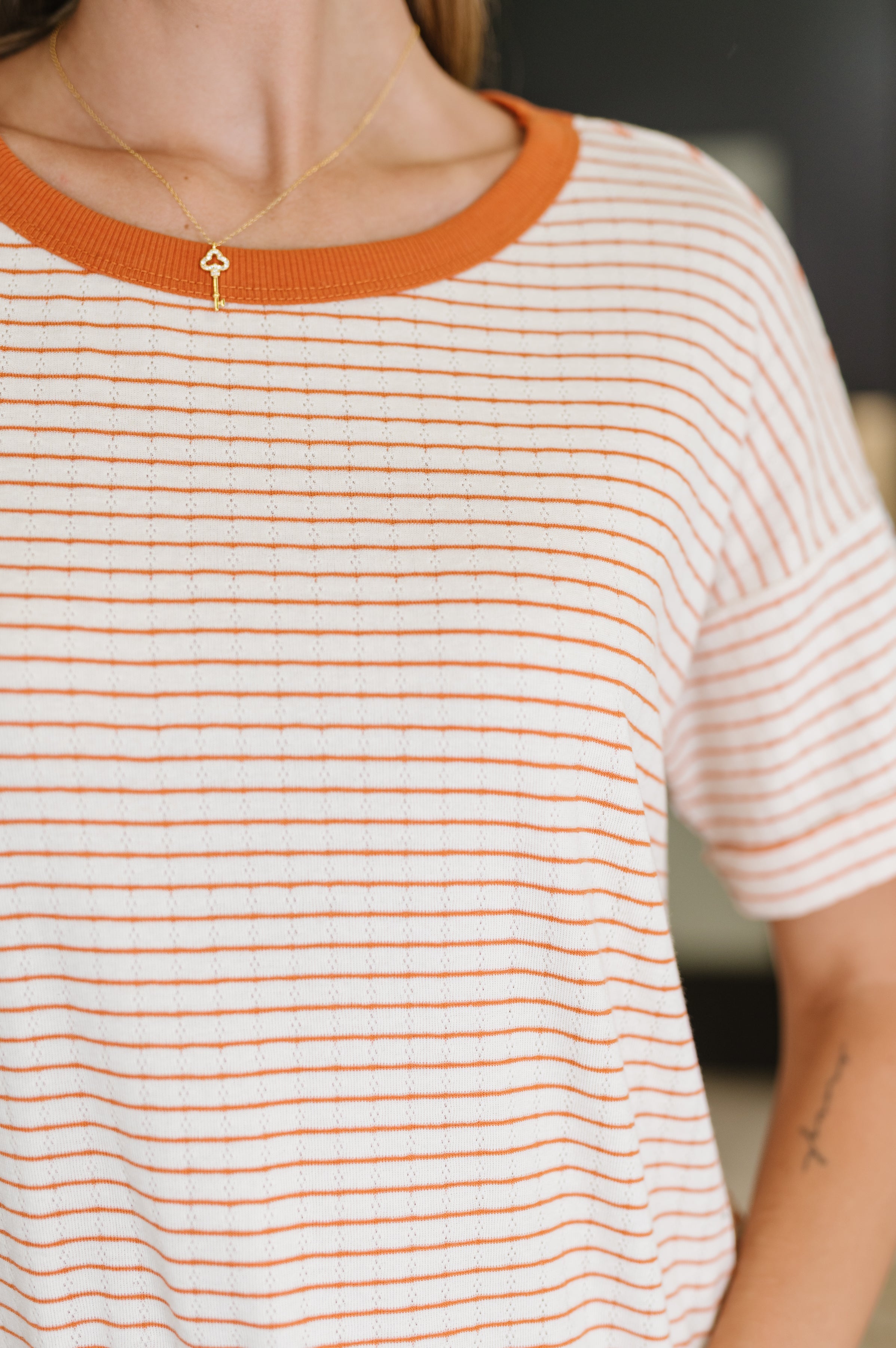 Staccato Sunbeam Shuffle Banded Round Neck Top in Orange Womens