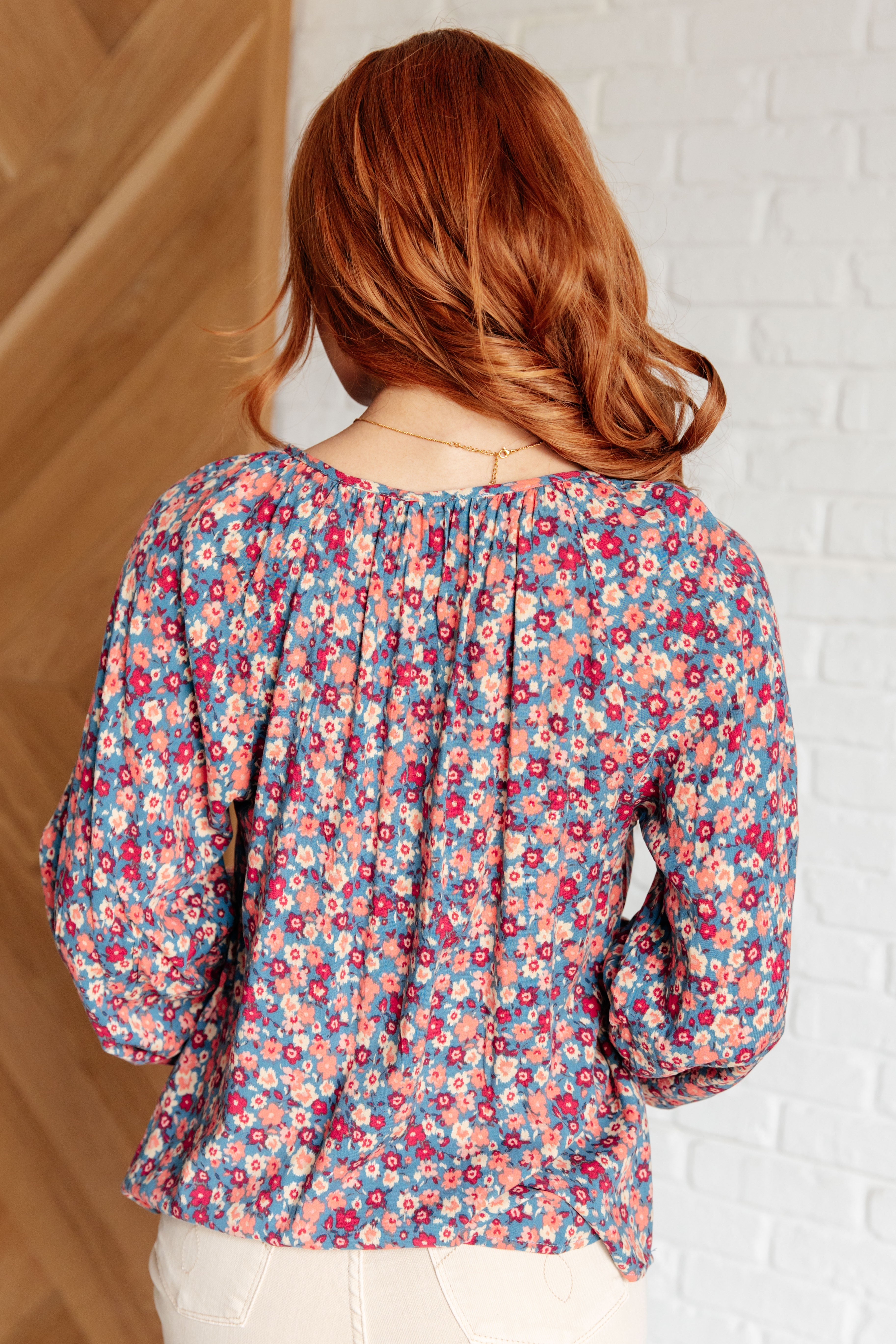 Andree By Unit Sunday Brunch Blouse in Denim Floral Ave Shops