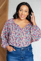 Andree By Unit Sunday Brunch Blouse in Denim Floral Ave Shops