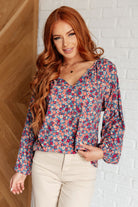 Andree By Unit Sunday Brunch Blouse in Denim Floral Ave Shops