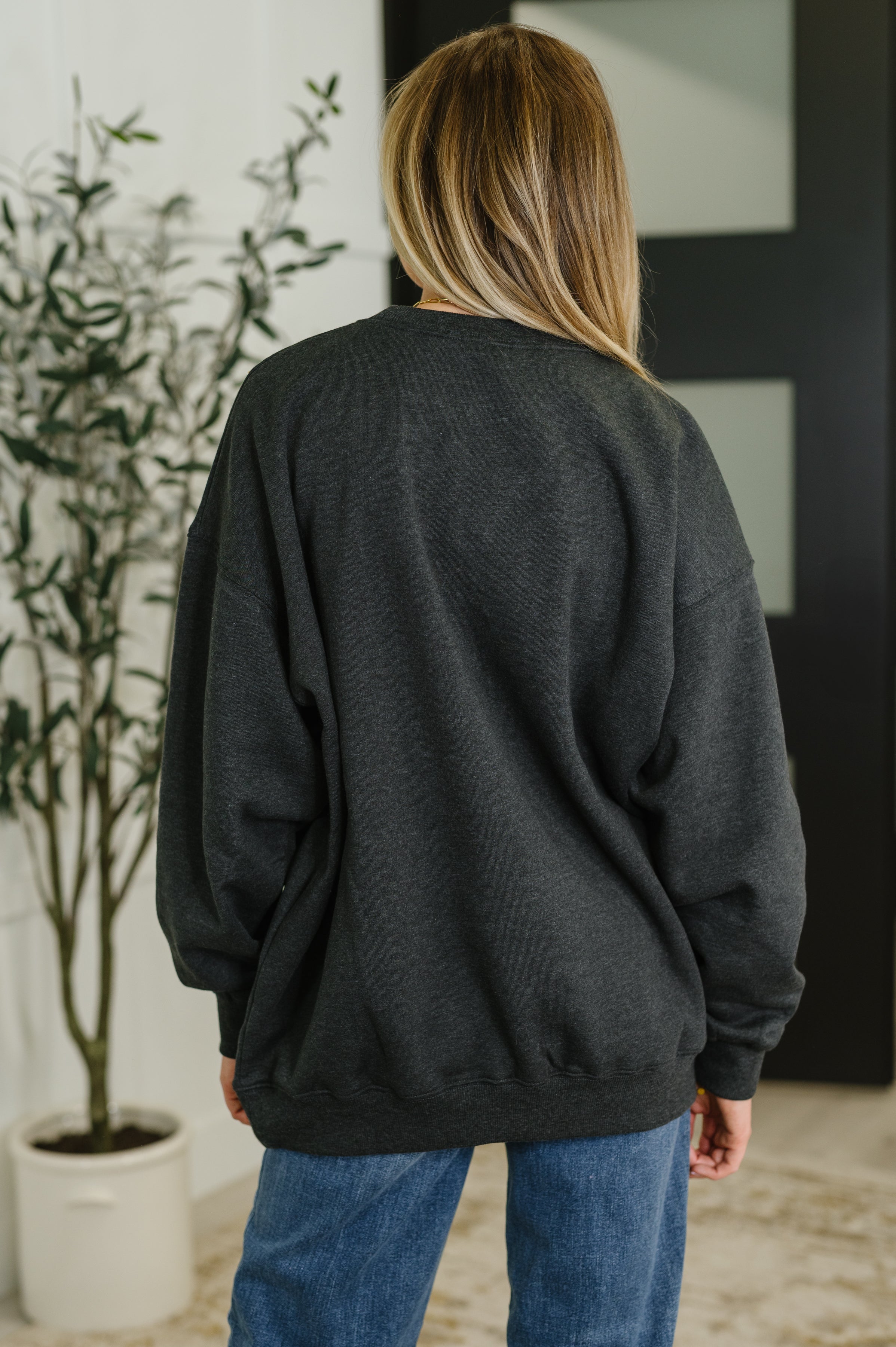 Zenana Sunday Snug Relaxed Pullover in Charcoal Womens