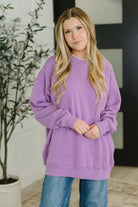 Zenana Sunday Snug Relaxed Pullover in Lavender Womens