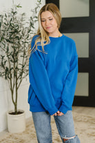 Zenana Sunday Snug Relaxed Pullover in Ocean Blue Womens