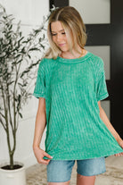 Zenana Sunday's Bestie Mineral Wash Top in Kelly Green 2XL Womens