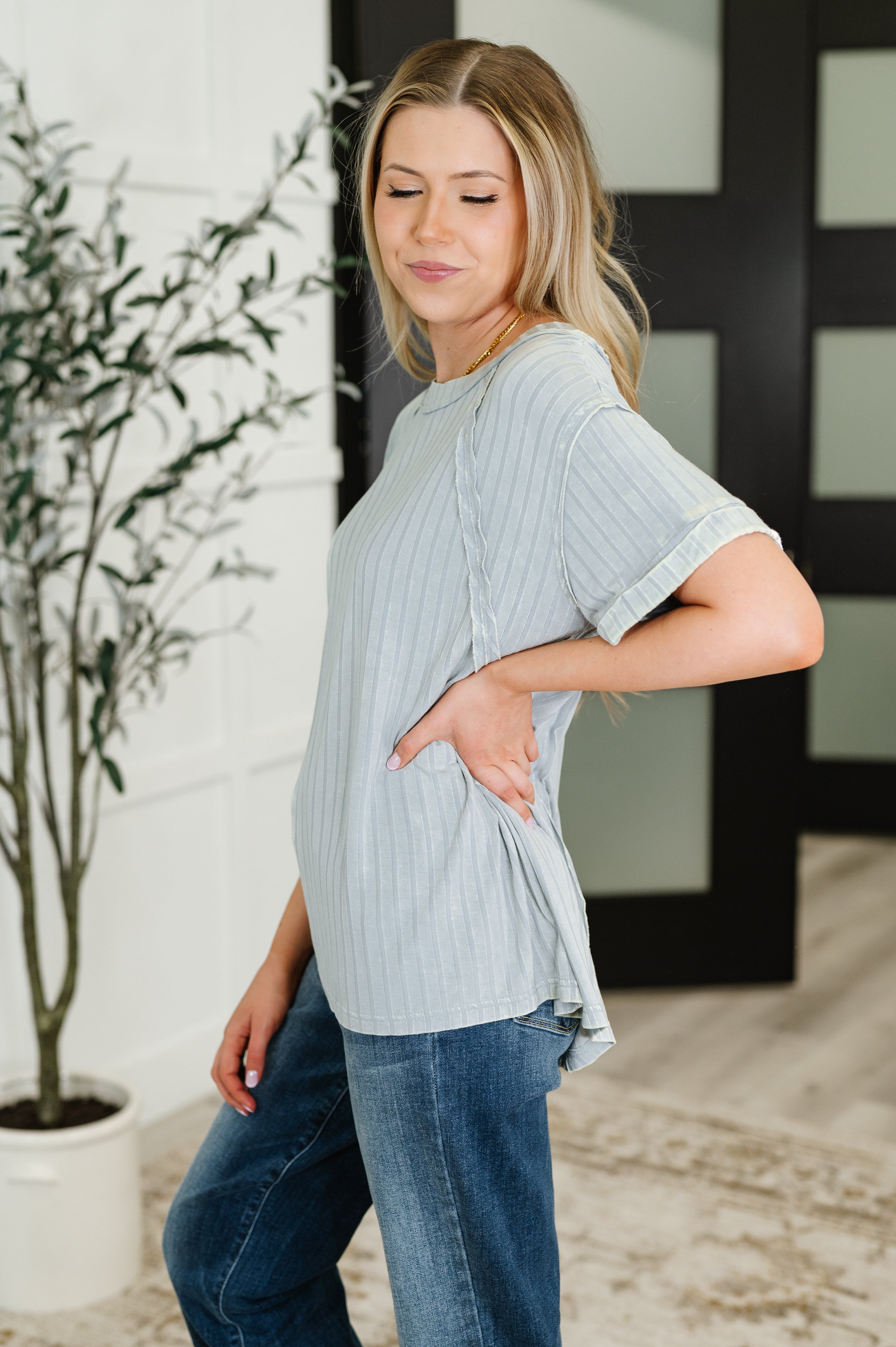 Zenana Sunday's Bestie Mineral Wash Top in Light Grey Womens