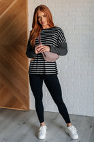 One Eleven North Super Clever Patchwork Striped Top in Black Shirts & Tops