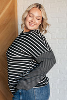 One Eleven North Super Clever Patchwork Striped Top in Black Shirts & Tops