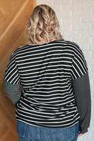 One Eleven North Super Clever Patchwork Striped Top in Black Shirts & Tops