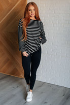 One Eleven North Super Clever Patchwork Striped Top in Black Shirts & Tops