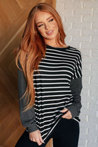 One Eleven North Super Clever Patchwork Striped Top in Black 2XL Shirts & Tops