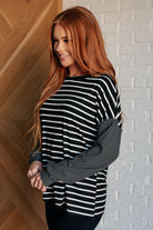 One Eleven North Super Clever Patchwork Striped Top in Black Shirts & Tops