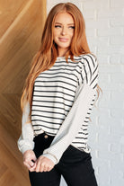 One Eleven North Super Clever Patchwork Striped Top in Ivory Shirts & Tops