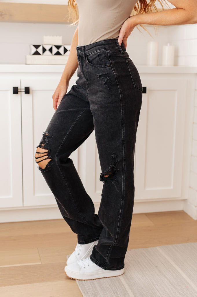 Judy Blue Susannah High Rise Rigid Magic 90's Distressed Straight Jeans in Black Ave Shops 11-9-23