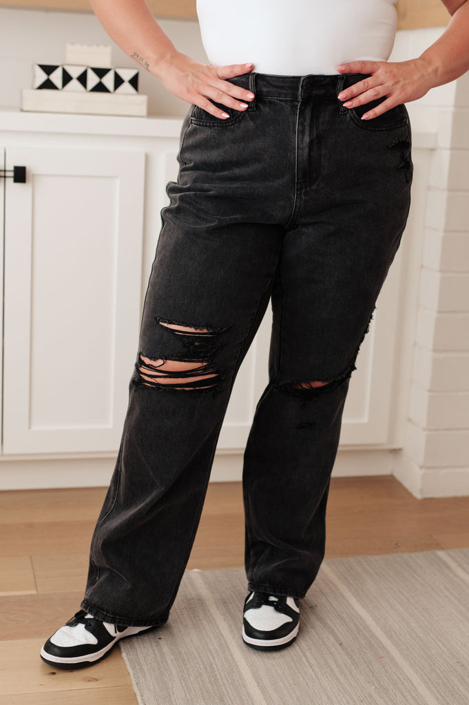 Judy Blue Susannah High Rise Rigid Magic 90's Distressed Straight Jeans in Black Ave Shops 11-9-23