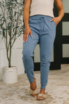 Zenana Sweat It High Waisted Joggers in Dusty Blue Womens