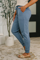 Zenana Sweat It High Waisted Joggers in Dusty Blue Womens