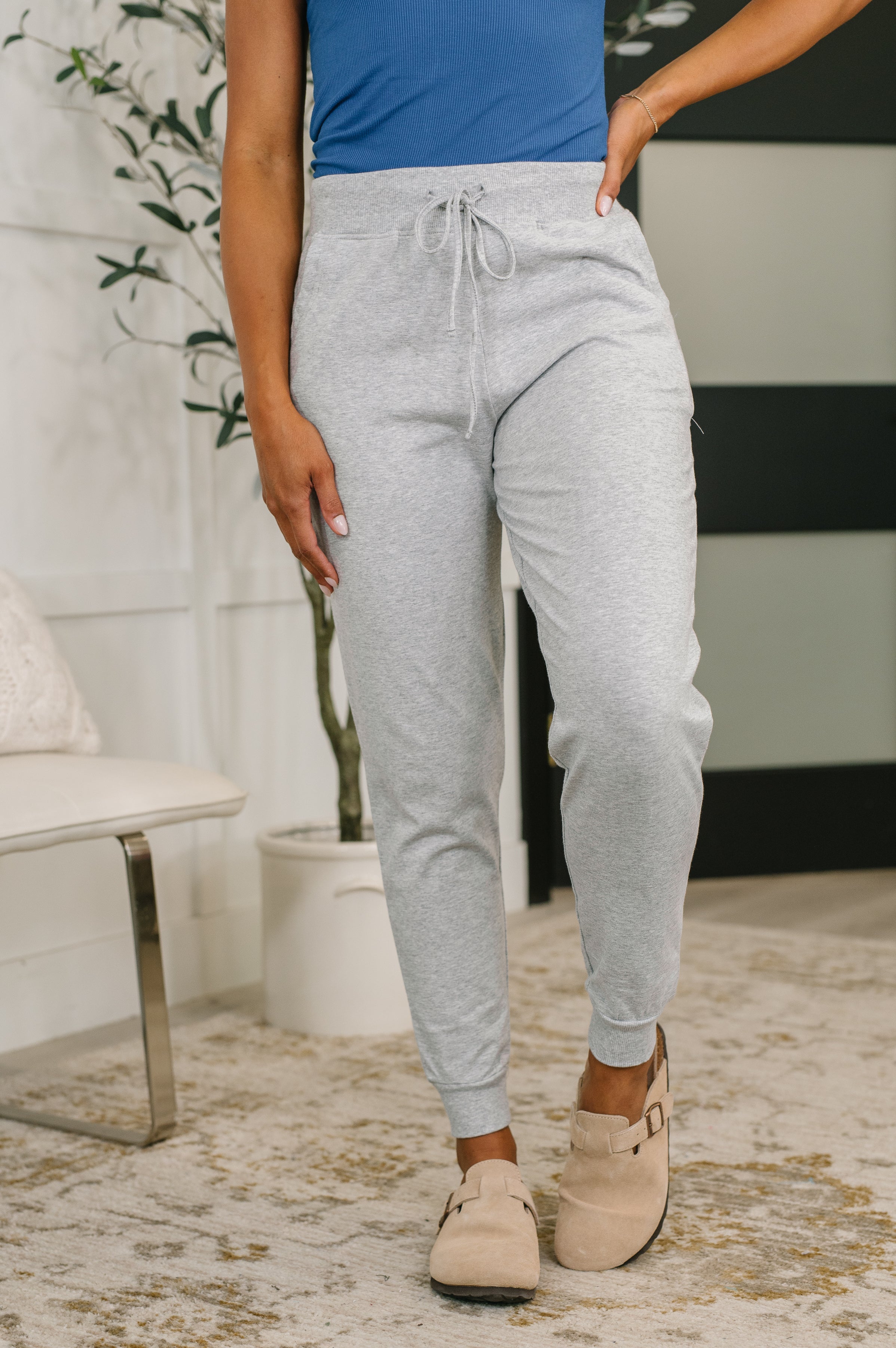 Zenana Sweat It High Waisted Joggers in Heather Grey Womens